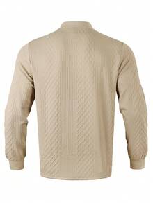 Kolrap Men's Business Casual Polo Collar Sweatshirt, Textured Jacquard Button Placket Loose Long Sleeve Top, Suitable For Daily Commute - Apricot - View 12