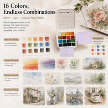 Languo 16-Color Portable Watercolor Set, Solid Watercolor Paint Set With Built-In Palette And Brushes, Compact Travel Painting Kit, Suitable For Sketching, Journaling And Art Practice Art Supplies - Sets - View 8