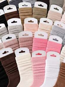 6/1 Pair Random Style Girls Solid Color Ribbed Slouch Socks, Soft Elastic Breathable Children Socks, Autumn Toddler Girls Clothing Socks, Halloween Socks - Multicolor - View 5
