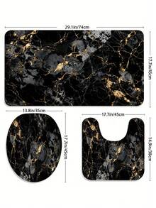 3/5pcs Black & Gold Marble Pattern Modern Luxury Bathroom Rug Set, Soft Absorbent Non-Slip Wear-Resistant Bathroom Accessories, Flannel + Sponge + Polyester Fabric Quick-Dry Carpet, Machine Washable Easy To Clean, Includes Toilet Lid Cover, U-Shaped Toilet Mat And 3 Rectangular Non-Slip Rugs, Lightweight Quick-Dry Bathroom Rug Set, Suitable For Bathroom, Toilet, Laundry Room And Housewarming Gift, Halloween Gift, Autumn Gift - Black - View 7