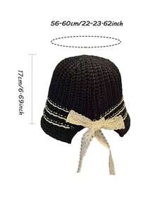 1 PC Women's Crochet Bow Ribbon Bucket Sunshade Hat - Lightweight Packable Faux Straw Sun Hat For Outdoor Beach Travel Hiking - Black - View 2