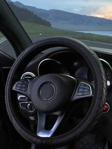 1pc Black & Red 3D Embossed Wave Pattern Leather Car Steering Wheel Cover, Elastic Non-Inner Ring Protective Sleeve, Anti-Slip Wear-Resistant - Multicolor - View 3