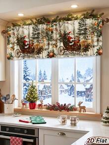 1Pc Christmas Curtain Valance With Santa Claus Sled Elk Pattern, 139*46cm Polyester Hanging Window Decoration, Rod Pocket Short Curtain, Merry Christmas Decoration, Xmas Decor, Christmas Decor, Holiday Party Decoration, Winter Home Decor, Bedroom Kitchen Living Room Window Decoration, Christmas Hanging Decor, Indoor Outdoor Decoration - Multicolor - View 3