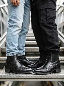 American Retro Work Boots Men's Boots Thick Sole Height-Increasing British Style Chelsea Ankle Boots - Black - View 7