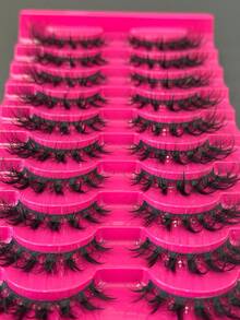 10 Pairs Demon Spike False Eyelashes, Transparent Stem, Soft Synthetic Fiber, Lightweight & Reusable, Exaggerated Big Eye Style, Suitable For Cosplay Party, Adhesive False Eyelashes, Doll Eyelashes - Black - View 8
