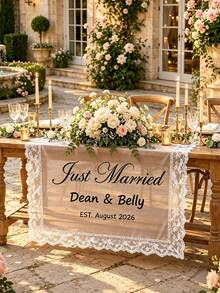 Personalized Lace Trim Tulle Table Runner, Customizable Text/Name/Date, Custom Wedding Table Decor, Suitable For Weddings, Anniversaries And Parties - Multicolor - View 2