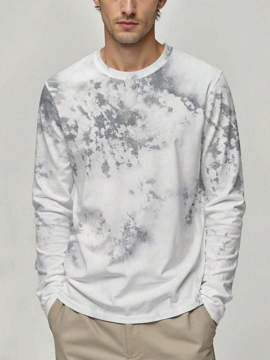 Spring And Autumn Men's Crew Neck Long Sleeve T-Shirt, 3D Digital Print, Fashionable And Versatile, Perfect For Casual Daily Wear And Comfortable Outings, Home And Commute - Multicolor - View 1