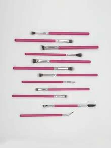 Rose Red 15pcs Eye Makeup Brush Set (Without Storage Bag), Suitable For Party, Home Or Travel - Hot Pink - View 3