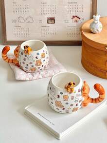 Creative 3D Cat Ceramic Mug, Cute Coffee Cup, Birthday Gift For Women - Multicolor - View 1