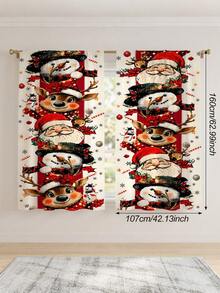 2pcs Cartoon Christmas Vertical Stacked Character Curtains, Santa Claus Snowman Reindeer Snowflake Candy Print, Polyester Material, Pocket Rod Installation, Merry Christmas Decoration 2027 Home Seasonal Bedroom Living Room Kitchen Bathroom Laundry Room Curtains, New Year Decoration, Machine Washable, Good Light Transmittance, Christmas Atmosphere Decorative Curtains, Multiple Sizes Available, 2D Flat Print, Super Cool Decorative Curtains - Multicolor - View 12