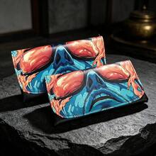 1PC Cool Colorblock Character Illustration Leather Storage Bag, American Street Retro Style Long Large Capacity With Multiple Card Slots And Zipper Pocket, Portable Organizer For Home, Travel, Play, And Everyday Essentials - 1PC - View 1
