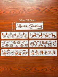 14pcs Christmas Long Deer Hollow Stencil DIY Party Wall Decor, Leather Greeting Card Frame Scrapbook Creative Painting Tool Reusable - Christmas Reindeer - View 3