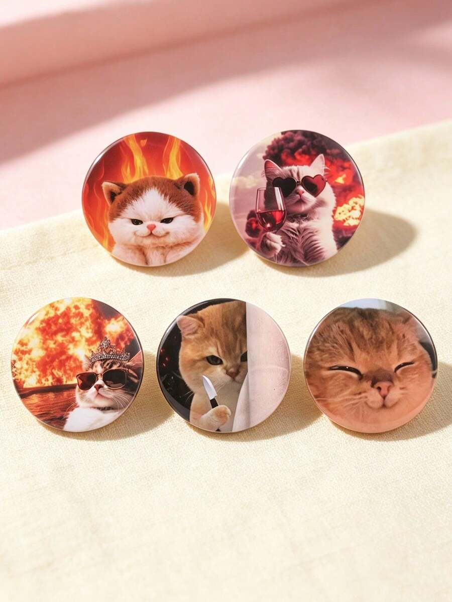 1pc/5pcs Cute Cat Pattern Women Enamel Brooch, Fun Quirky Badge, Lapel Pin For Bags & Clothes, Daily Outfit Accessory, Gift For Friends - Multicolor - View 1