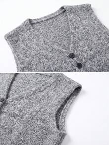 Wixra Women's V‑Neck Button Front Sleeveless Knit Vest Cardigan, Fuzzy Loose Fit Knit Waistcoat - Grey - View 8