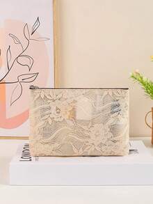 2/1pc Chinese Style Lace Cosmetic Bag Large Capacity Water-Resistant Wash Bag Travel Storage Bag Portable Multi-Functional Handbag - Multicolor - View 9