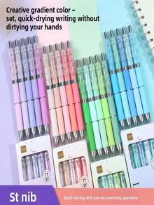 5pcs Gradient Color Neutral Pen Set, Includes 5 Pens + 10 Refills, 0.5mm Steel Nib Quick-Dry Retractable Pens, Suitable For School And Office Cute Aesthetic Writing - Gradient Gel Pen Set - View 10