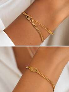 1pc Casual Style Stainless Steel Chain Bracelet With Twisted Chain Design For Women, Suitable For Daily Wear - Yellow Gold - View 5