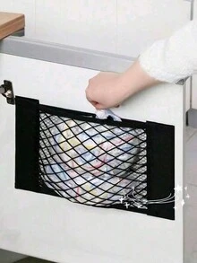 Multifunctional Breathable Elastic Trash Bag Storage Rack, Kitchen Cabinet Door Trash Organizer, Wall-Mounted Adhesive Mesh Storage Bag, Home Bathroom Storage Organizer, No-Drill Hanging Black Mesh Storage Bag, Car Trunk Use - Multicolor - View 3