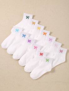 20/10/5 Pairs Random Kids White Series Elastic Crew Socks, Soft & Comfortable, Breathable, White Socks Bows For Girls, Fall Socks Baby Halloween Socks - Multicolor - View 4