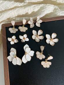 Random Style 6pcs/2pcs Simple Fashion Floral Drip Oil Earrings Set, Women's Sister Vacation Date Gift, Daily Casual Party Wedding Matching - Multicolor - View 2