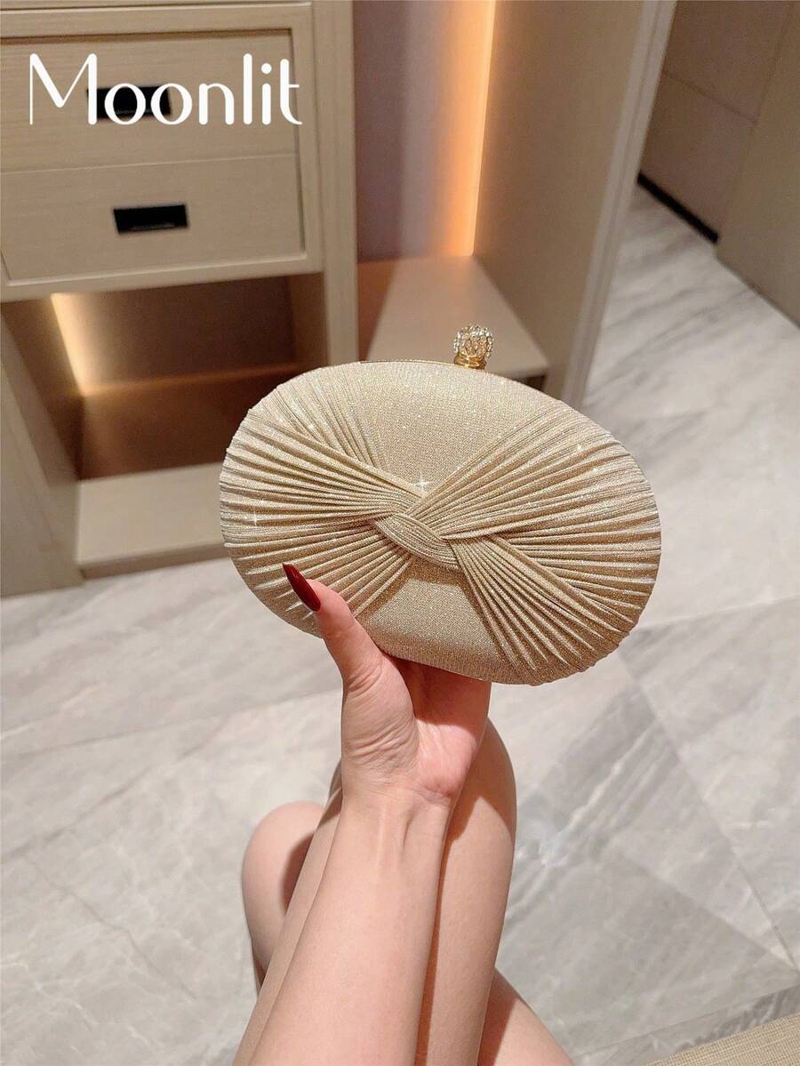 1 件闪亮蝴蝶结设计蛋形迷你手拿包，优雅奢华水钻装饰晚宴包，迷人派对手提包，适合时尚派对/舞会/浪漫婚礼/生日，可作为礼物赠送，配有可拆卸肩链