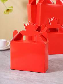 2/4/6/8/16 buah Kotak Kado Kertas Merah, Kotak Permen Persegi Panjang Warna Solid dengan Pegangan Mahkota, Kotak Kemasan Permen, Kue, dan Camilan, Cocok untuk Souvenir Pesta Ulang Tahun, Perayaan Pernikahan, Pembungkus Kado, dan Perlengkapan Pesta - merah - View 6