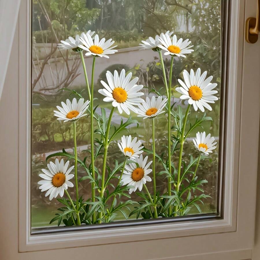 1pc Pastoral Style White Daisy Window Sticker, Glass Decor For Kitchen, Bedroom, Living Room, Balcony - Multicolor - View 1