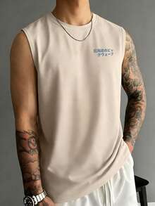 Men's Summer Fashion Versatile Street Style Wave Print Crew Neck Tank Top T-Shirt - Apricot - View 2