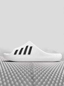 Black & White Minimalist Men's Casual Summer Open Toe Slippers, EVA Soft Sole Cloud-Feel Bathroom Slides - White - View 6