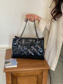 Autumn/Winter New Diamond Quilted Chain Women's Bag, Fashionable Shoulder Bag, Large Capacity, Versatile Commuter Crossbody Bag - Black - View 5