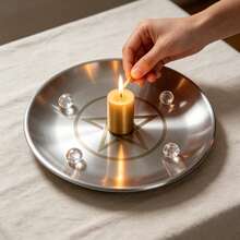 Pentagram Stainless Steel Metal Altar Tray, Spiritual Ritual Energy Storage Tray, Crystal Raw Stone Aromatherapy Candle Display Base, Gothic Mystical Style Desktop Decor Dish, Midsummer Samhain Winter Solstice Spring Equinox Festival Altar Arrangement Ornament, Multi-Functional Fragrance Storage Tray - View 8