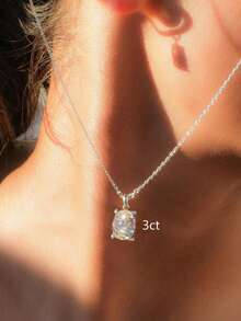 1件 925純銀垂直 2CT/3CT 橢圓形項鍊，女士日常穿搭派對珠寶，高端珠寶禮物 - 豎向蛋形 - 查看 10
