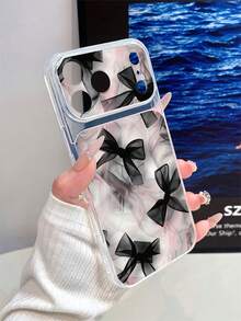 1pc Transparent Black Large Bow Pattern Full Coverage Lens Protection Anti-Drop Anti-Collision Personalized Phone Case Suitable For IPhone 16 Pro Max 17/16/15/14/13/12/11 Air - Multicolor - View 2