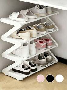 Z-Shaped Plastic Shoe Rack, Floor-Standing Multi-Functional Large Capacity Storage Rack, Easy Assembly, Space-Saving Essential For Home And Dorm, Suitable For Living Room And Bedroom - Multicolor - View 8