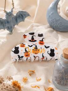 Personalized Halloween Hair Claw Clip, Custom Engraved Name, Spooky Pumpkin Witch Hat Hair Accessories Birthday Party Gift For Her, Custom Name Gift - Multi-color Halloween Hair Clip - View 7