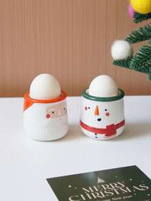 1pc Christmas Santa Claus Ceramic Egg Cup, Snowman Ceramic Egg Cup, Creative Exquisite Hand-Painted Egg Cup, Practical, Suitable For Restaurant Kitchen Egg Tableware, Dining Table Coffee Table Decoration Ornament, Tableware, Christmas Holiday Decoration - Multicolor - View 7