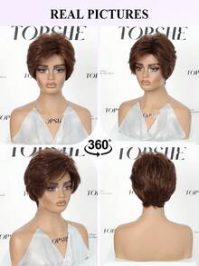 Wig Campuran Rambut Manusia Pendek Bervolume Potongan Pixie Abu-abu Garam dan Merica Tanpa Lem, Poni Samping yang Sudah Ditata, Penutup Kepala Bernapas untuk Wanita Dewasa, Pemakaian Sehari-hari - MultiWarna - View 6