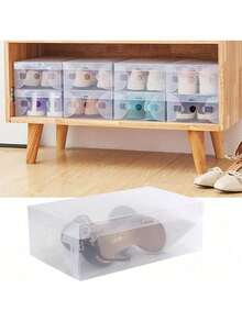 6pcs Transparent Stackable Shoe Storage Boxes, Dust-Proof Thickened Plastic Shoe Storage Boxes, Space-Saving Visible Flip Lid Shoe Storage Boxes, Suitable For Entryway, Bedroom, Closet - View 2