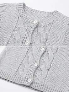 Wixra Women's Cable Knit Sleeveless Vest Cardigan, Round Neck Button Front Loose Fit Knit Waistcoat - Grey - View 7