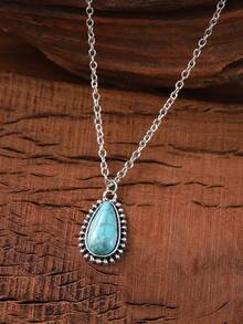 Vintage Turquoise Teardrop Pendant Necklace, Bohemian Style Minimalist Necklace Accessory, Gift - Multicolor - View 9