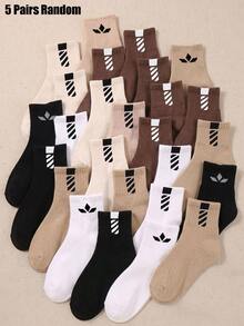 5/10/20 Pairs Random Color Mid-Calf Socks, Earth Tone Classic Versatile Style, Unisex, Suitable For Boys, Girls And Students, Ideal For Outdoor Activities - Multicolor - View 14