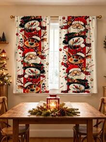 2pcs Cartoon Christmas Vertical Stacked Character Curtains, Santa Claus Snowman Reindeer Snowflake Candy Print, Polyester Material, Pocket Rod Installation, Merry Christmas Decoration 2027 Home Seasonal Bedroom Living Room Kitchen Bathroom Laundry Room Curtains, New Year Decoration, Machine Washable, Good Light Transmittance, Christmas Atmosphere Decorative Curtains, Multiple Sizes Available, 2D Flat Print, Super Cool Decorative Curtains - Multicolor - View 6