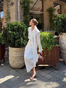 Women's All-Season Solid Color Satin Blouse, Comfortable Soft Satin Fabric, Basic Minimalist Elegant Business Casual Office Wear, Suitable For City Commute, Suitable For Teachers, Weddings, Concerts - White - View 4