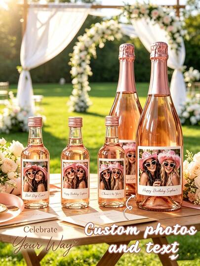 Customized Wedding Wine Bottle Labels, Personalized DIY Wine Bottle Stickers, Can Design Birthday Person's Name And Birth Date, Stick On Red Wine Or Champagne Bottles, Create Eye-Catching Visual Focus, Instantly Enhance Party Photo Atmosphere