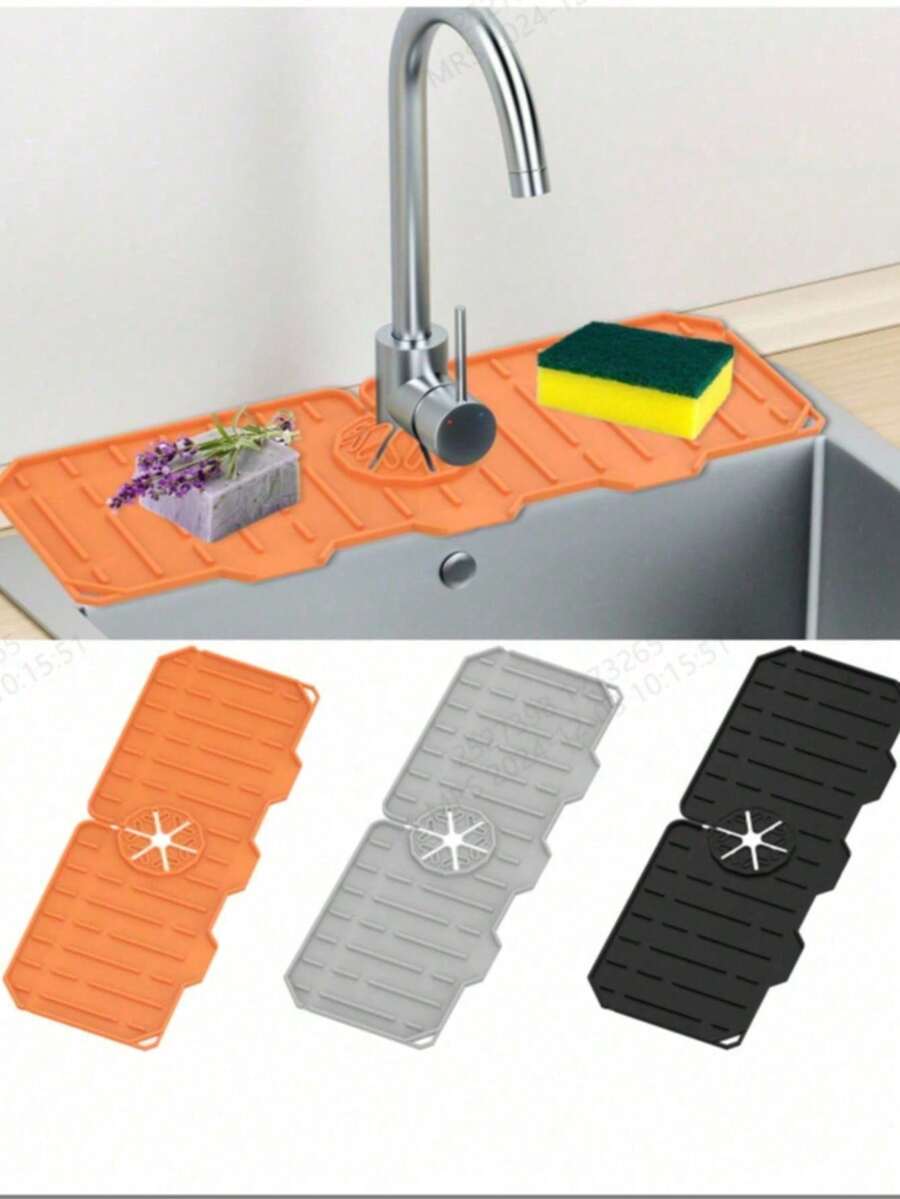 Thickened Silicone Faucet Drip Pad, Kitchen Sink Mat; Faucet Splash Guard; - Multicolor - View 1