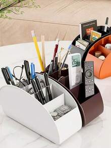 Multi-Compartment Remote Control Organizer Box, Desktop TV And Air Conditioner Remote Holder, Plastic Desktop Storage Organizer, Home Miscellaneous Storage Container, Suitable For Living Room, Office, Home Decor, Summer Home Supplies - Multicolor - View 3