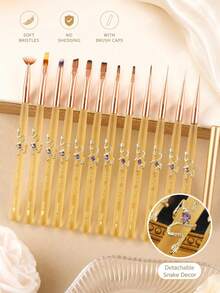 1Pc Detachable Snake Decor Nail Art Brush, Yellow Translucent Acrylic Handle Nail Liner Pen For UV Gel Drawing Painting Carving - Yellow - View 6