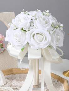 White Pearl Tulip Bridal Bouquet(8.66inch)With Pearl Decoration, Lace Bow Artificial Flower For Wedding Party Prom Gift - Multicolor - View 27