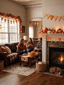 36pcs Autumn Pumpkin Maple Leaf Triangle Bunting Banner, Easy To Assemble, Perfect For Autumn Wedding, Birthday, Yard Decoration, Thanksgiving Party Decoration Banner, Create Autumn Atmosphere, Single-Sided Print - A - View 6