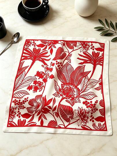 1pc 70cm Floral Print Imitation Silk Square Scarf, Women Versatile Bandana, Hair Scarf, Belt & Bag Decoration For Daily Outfit